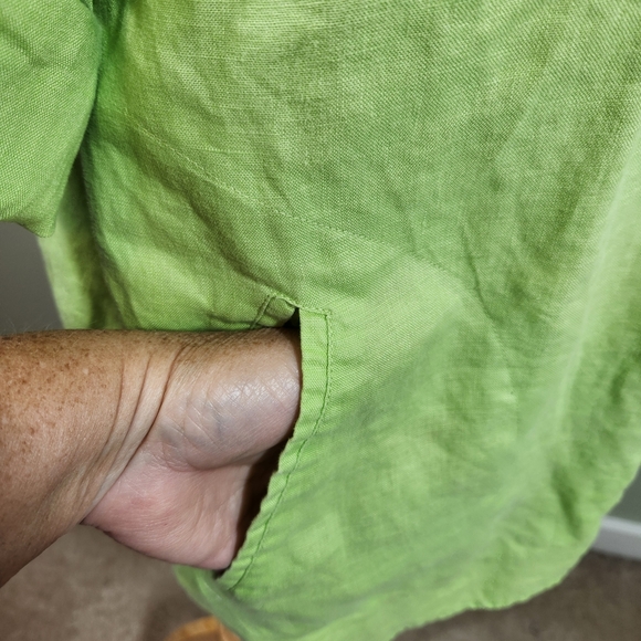 Carol Reed Linen Lime Green Women's Blouse, Sz 1X - Picture 6 of 8
